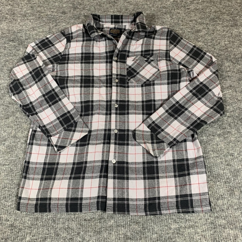 Pendleton Pajama Shirt Mens XL Gray Slim Plaid Flannel Button Up Long Sleeve